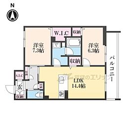 レジデンス三条宮前 2階2LDKの間取り