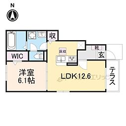 近鉄橿原線 新ノ口駅 徒歩17分の賃貸アパート 1階1LDKの間取り
