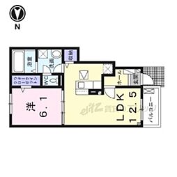 近鉄天理線 前栽駅 徒歩9分の賃貸アパート 1階1LDKの間取り