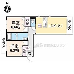 近鉄橿原線 結崎駅 徒歩6分の賃貸マンション 2階2LDKの間取り