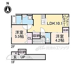 近鉄大阪線 真菅駅 徒歩5分の賃貸アパート 2階2LDKの間取り