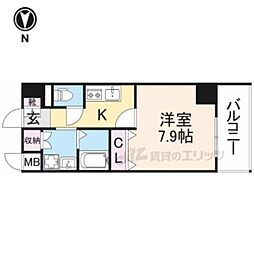 近鉄奈良線 大和西大寺駅 徒歩4分の賃貸マンション 6階1Kの間取り