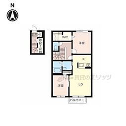 近鉄大阪線 近鉄下田駅 徒歩8分の賃貸アパート 2階2LDKの間取り