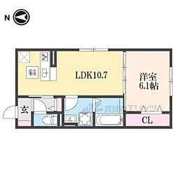 イルミナーレII 1階1LDKの間取り
