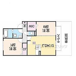 リバーラック　ディライト 1階2LDKの間取り