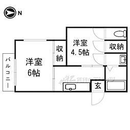 ヴィラ・セントラルイースト 2階2Kの間取り