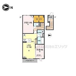 クレールY 2階2LDKの間取り