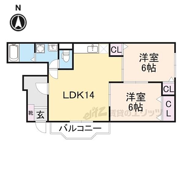 奈良県橿原市新賀町(賃貸アパート2LDK・1階・57.49㎡)の写真 その2