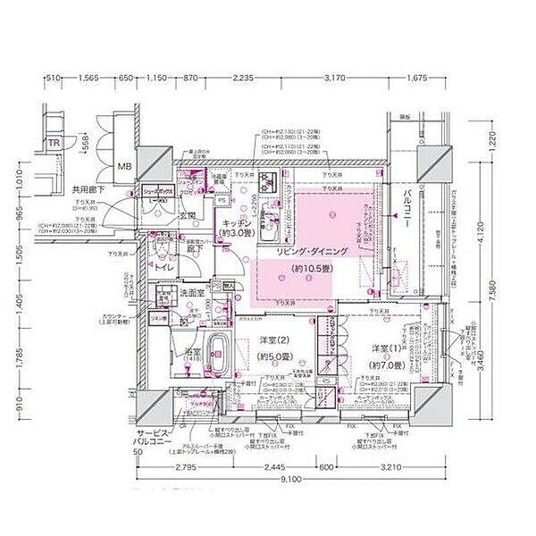 ブランズタワー谷町四丁目 ｜大阪府大阪市中央区常盤町2丁目(賃貸マンション2LDK・7階・60.14㎡)の写真 その2