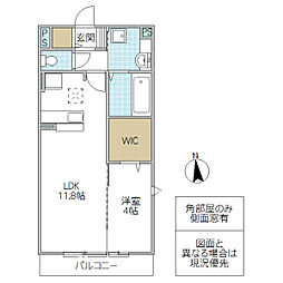 ハイライズ学園の森 1階1LDKの間取り