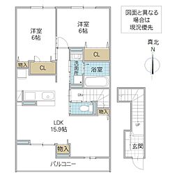 La mer Kou 2階2LDKの間取り