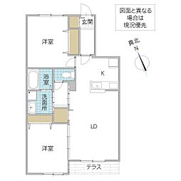 仮称)Novガーデンハウス谷田部 F棟 2LDKの間取図画像