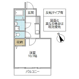 ハッピークローバー B棟 1階1Kの間取り