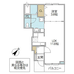 アヴァン新守谷 II 1階1LDKの間取り