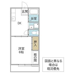 プルミエールエビハラパーソンズC 1DKの間取図画像