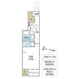 ソレアード 1Kの間取図画像
