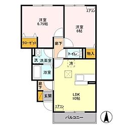プリムヴェール上並榎B 2LDKの間取図画像
