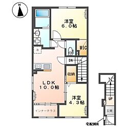 前橋市朝倉町アパート 2LDKの間取図画像