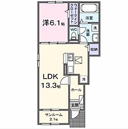 パークアクシス藤岡・D 1LDKの間取図画像