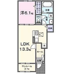 パークアクシス藤岡・D 1LDKの間取図画像