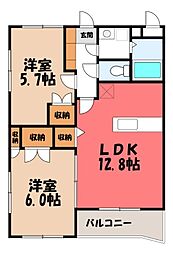 ピノ・ソレアード 2LDKの間取図画像