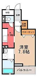 グランドレール高崎 1Kの間取図画像