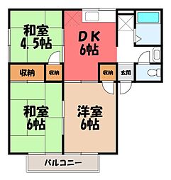 木村ハイツB 3DKの間取図画像