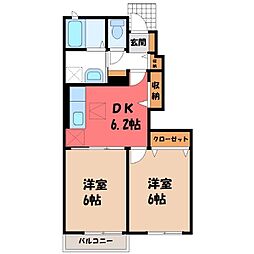 ピーノプリモA 2DKの間取図画像