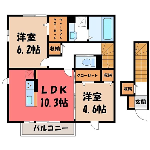 ミュール ｜群馬県伊勢崎市昭和町(賃貸アパート2LDK・2階・53.79㎡)の写真 その2