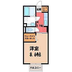 プランドール 1Kの間取図画像