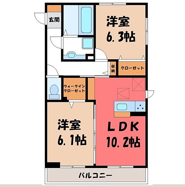 フラット スクエア ｜茨城県古河市東本町1丁目(賃貸アパート2LDK・1階・54.51㎡)の写真 その2