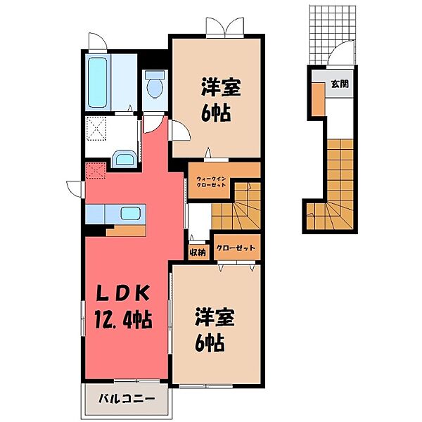 パレドール古河 ｜茨城県古河市鴻巣(賃貸アパート2LDK・2階・58.75㎡)の写真 その2