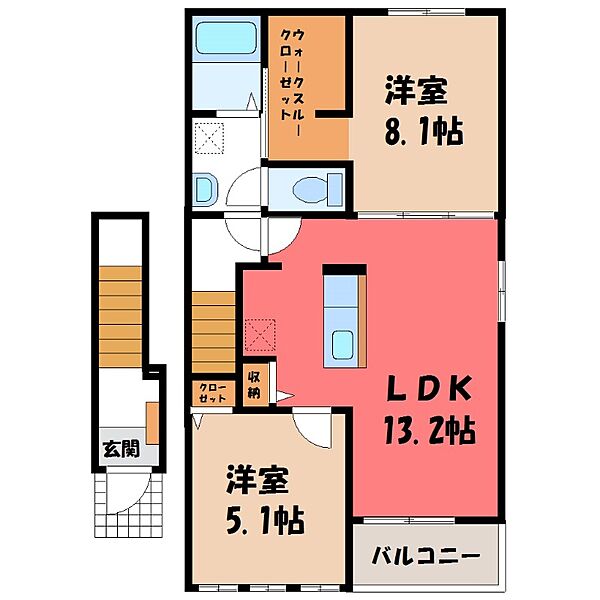 メゾン・ド・ソレイユ B ｜群馬県伊勢崎市境女塚(賃貸アパート2LDK・2階・58.70㎡)の写真 その2