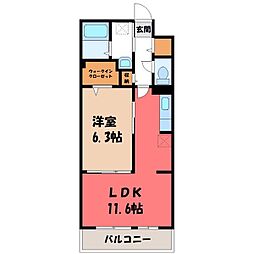 東武伊勢崎線 新伊勢崎駅 徒歩17分の賃貸アパート 3階1LDKの間取り