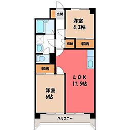 東武伊勢崎線 伊勢崎駅 徒歩9分の賃貸マンション 4階2LDKの間取り