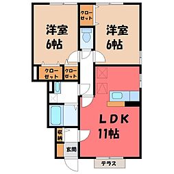 JR両毛線 伊勢崎駅 徒歩13分の賃貸アパート 1階2LDKの間取り