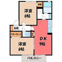 JR両毛線 伊勢崎駅 徒歩22分の賃貸アパート 1階2DKの間取り