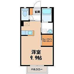 JR両毛線 伊勢崎駅 徒歩34分の賃貸アパート 1階ワンルームの間取り