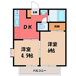 東武伊勢崎線 境町駅 徒歩7分の賃貸アパート 2階2DKの間取り