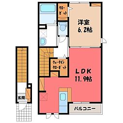 JR東北本線 古河駅 バス7分 西女沼下車 徒歩6分の賃貸アパート 2階1LDKの間取り
