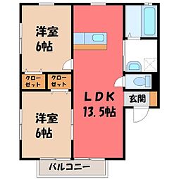 東武伊勢崎線 新伊勢崎駅 バス9分 雷電神社入口東下車 4.2kmの賃貸アパート 2階2LDKの間取り