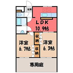 東武伊勢崎線 新伊勢崎駅 徒歩29分の賃貸アパート 1階2LDKの間取り