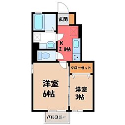 JR東北本線 古河駅 バス35分 境小学校前下車 徒歩1分の賃貸アパート 1階2Kの間取り