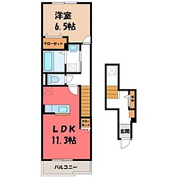 東武伊勢崎線 新伊勢崎駅 徒歩7分の賃貸アパート 2階1LDKの間取り