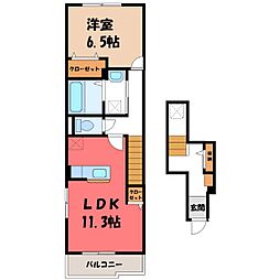 東武伊勢崎線 新伊勢崎駅 徒歩7分の賃貸アパート 2階1LDKの間取り