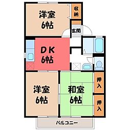 JR両毛線 伊勢崎駅 徒歩30分の賃貸アパート 2階3DKの間取り