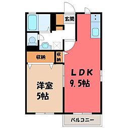 東武伊勢崎線 剛志駅 4.6kmの賃貸アパート 2階1LDKの間取り