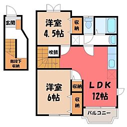東武伊勢崎線 剛志駅 徒歩25分の賃貸アパート 2階2LDKの間取り