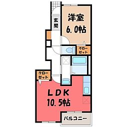 JR八高線 北藤岡駅 4.4kmの賃貸アパート 1階1LDKの間取り