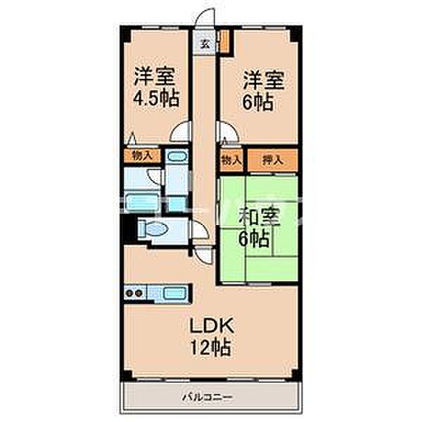 フェリエ薬園台 302｜千葉県船橋市滝台1丁目(賃貸マンション3LDK・3階・66.12㎡)の写真 その2